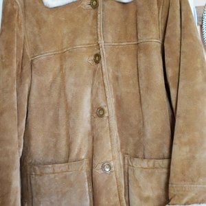 Dennis Basso geniune suede tan jacket with faux fur cuffs and collar size S